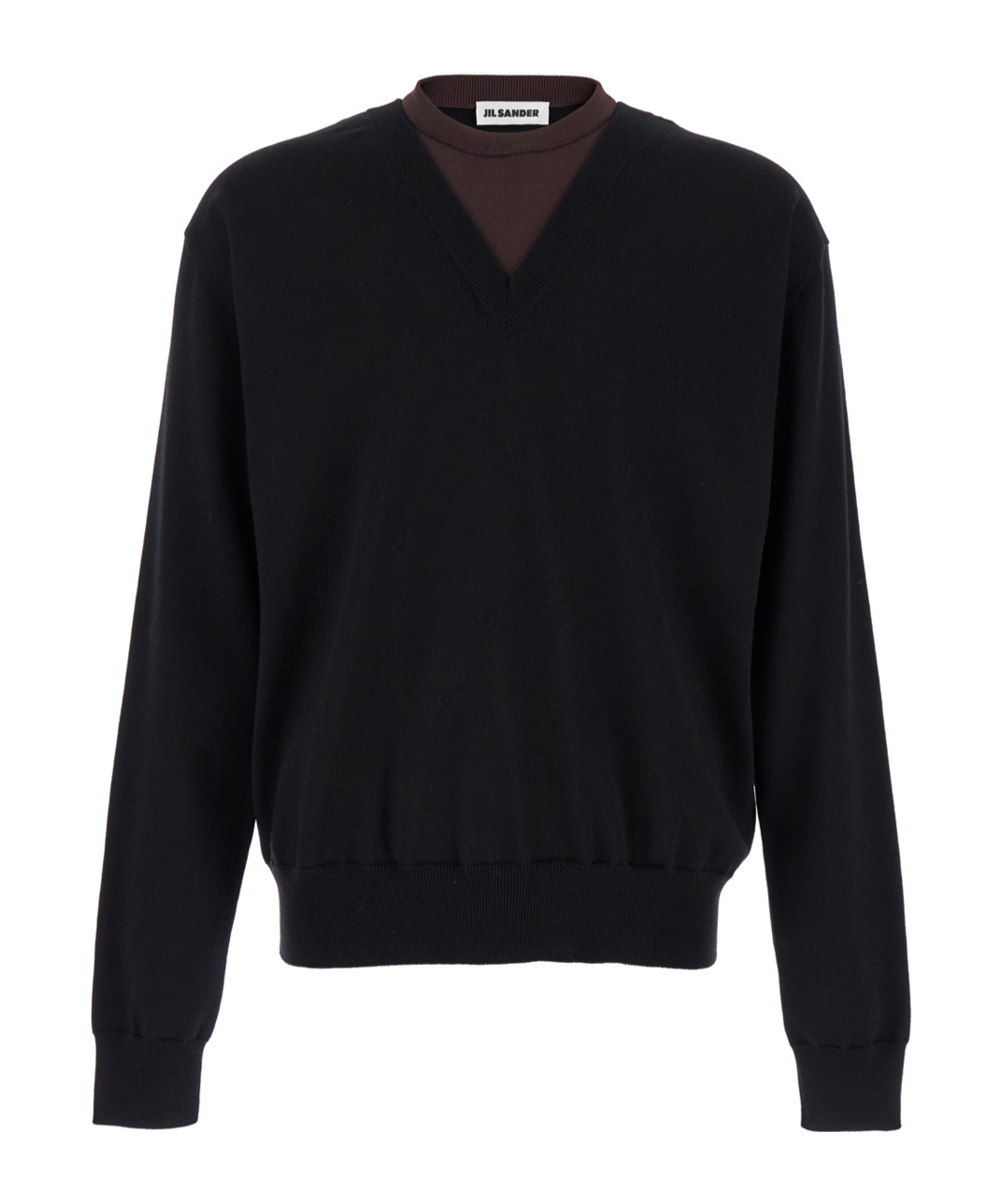 Jil Sander Black And Brown Double-neck Sweater In Wool Man In Black