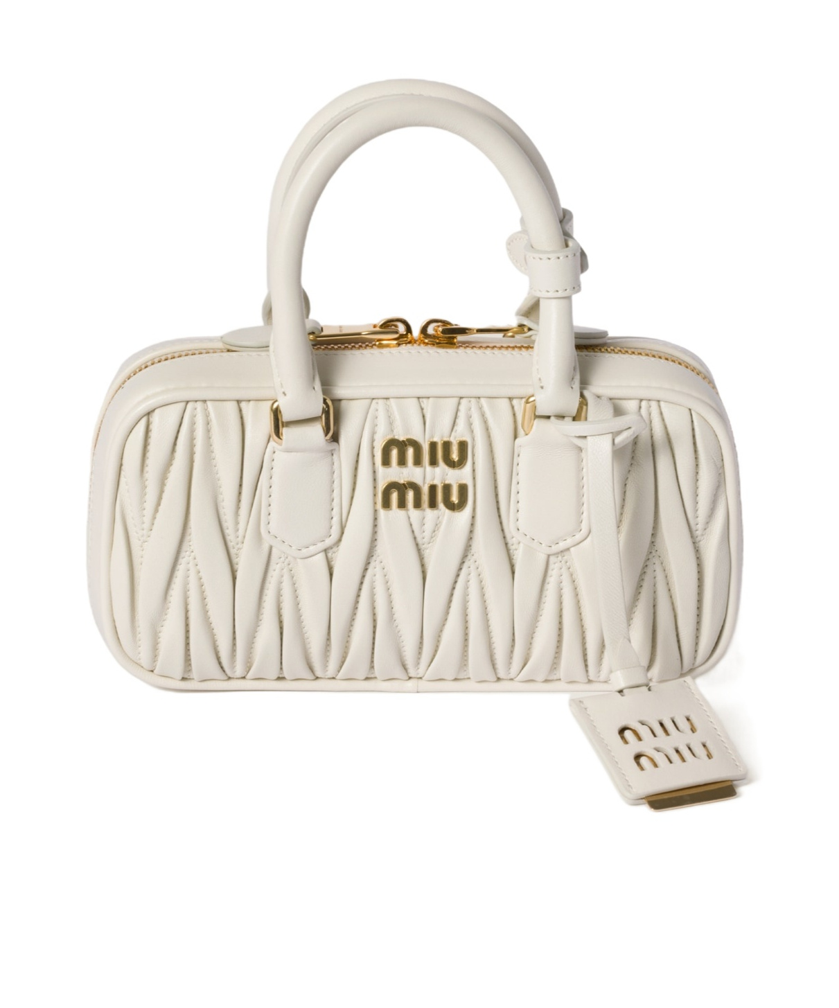 Miu Miu Zip Quilted Leather Top-handle Bag In White