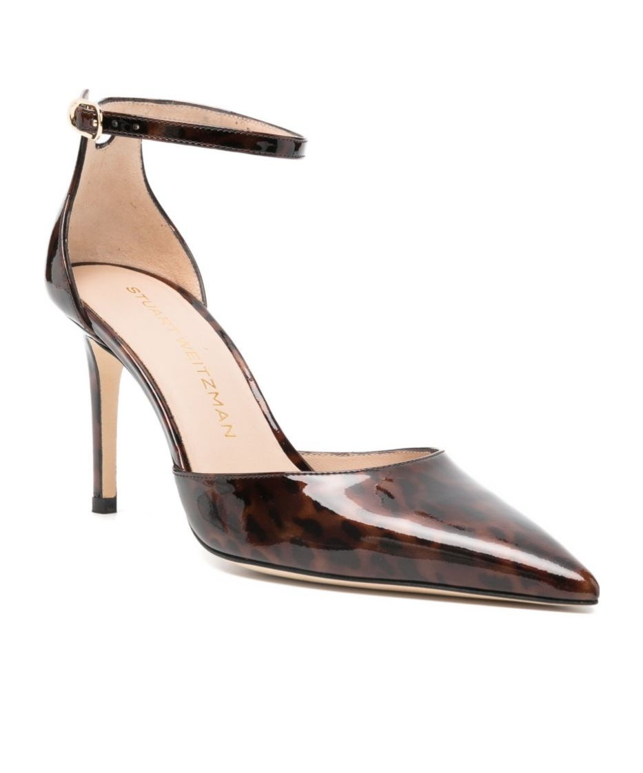 Stuart Weitzman 85mm Leopard-print Ankle-strap Pumps In Black