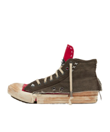 Maison Margiela Distressed High-top Sneakers In Brown