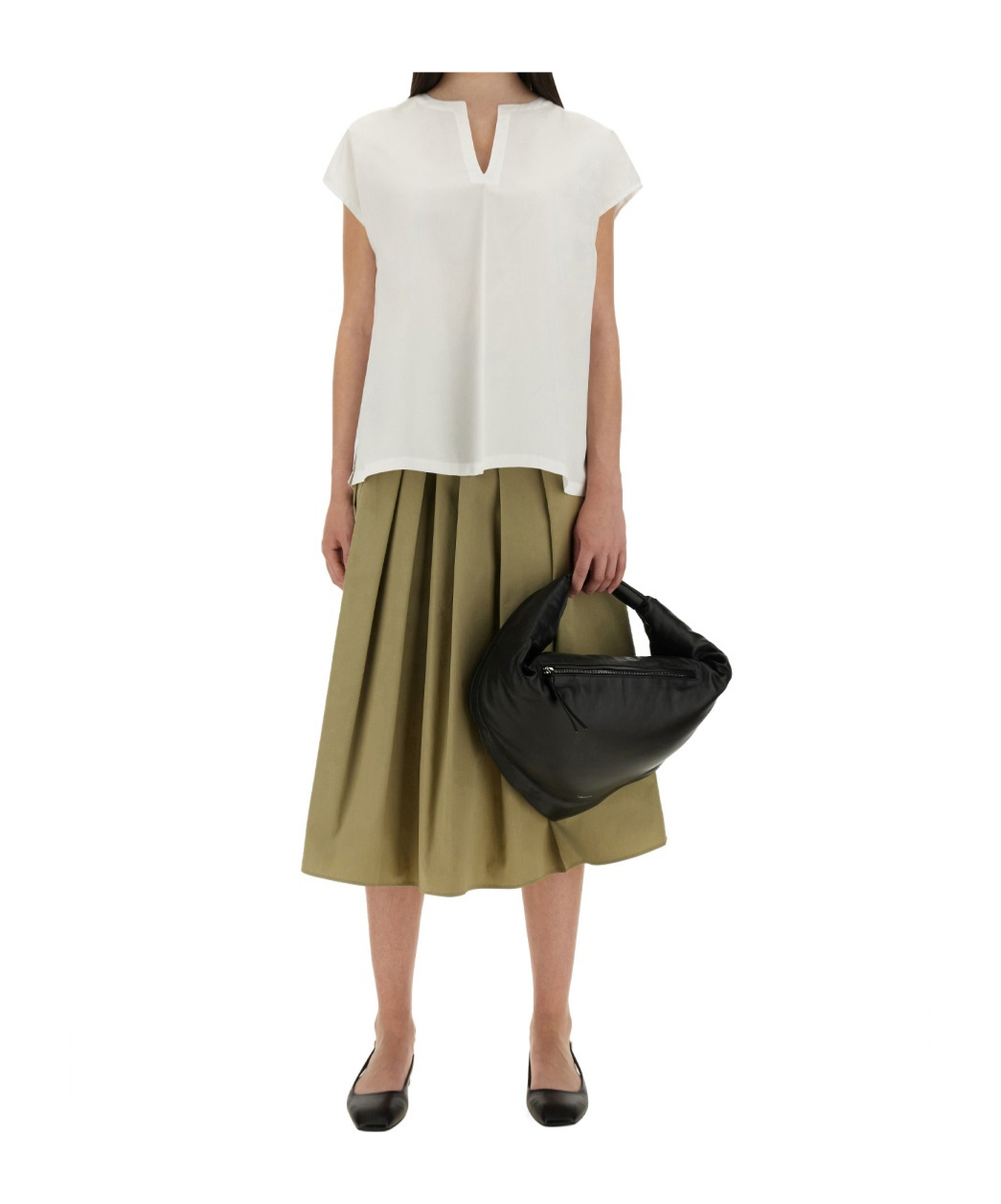 Aspesi Pleated Midi Skirt High Waist Wide Fit
