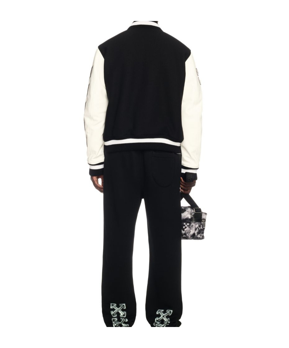 Off-white Leather And Wool Varsity Bomber In Black