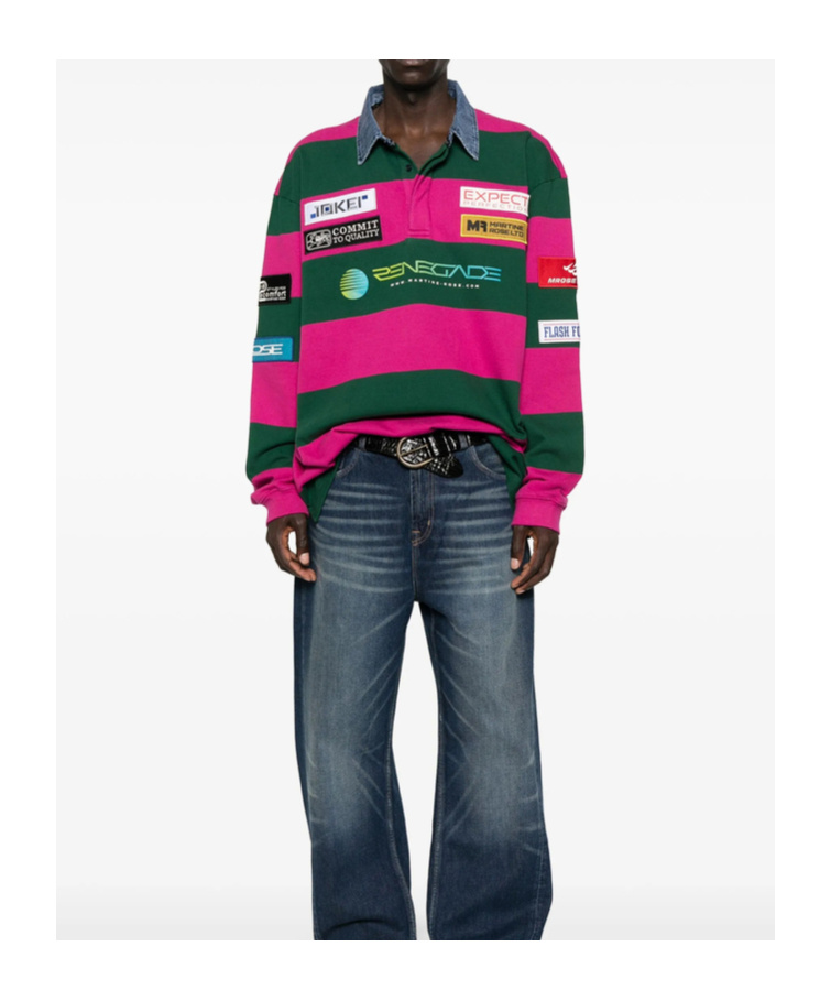 Martine Rose Striped Sweater With Denim Collar And Patches In Red
