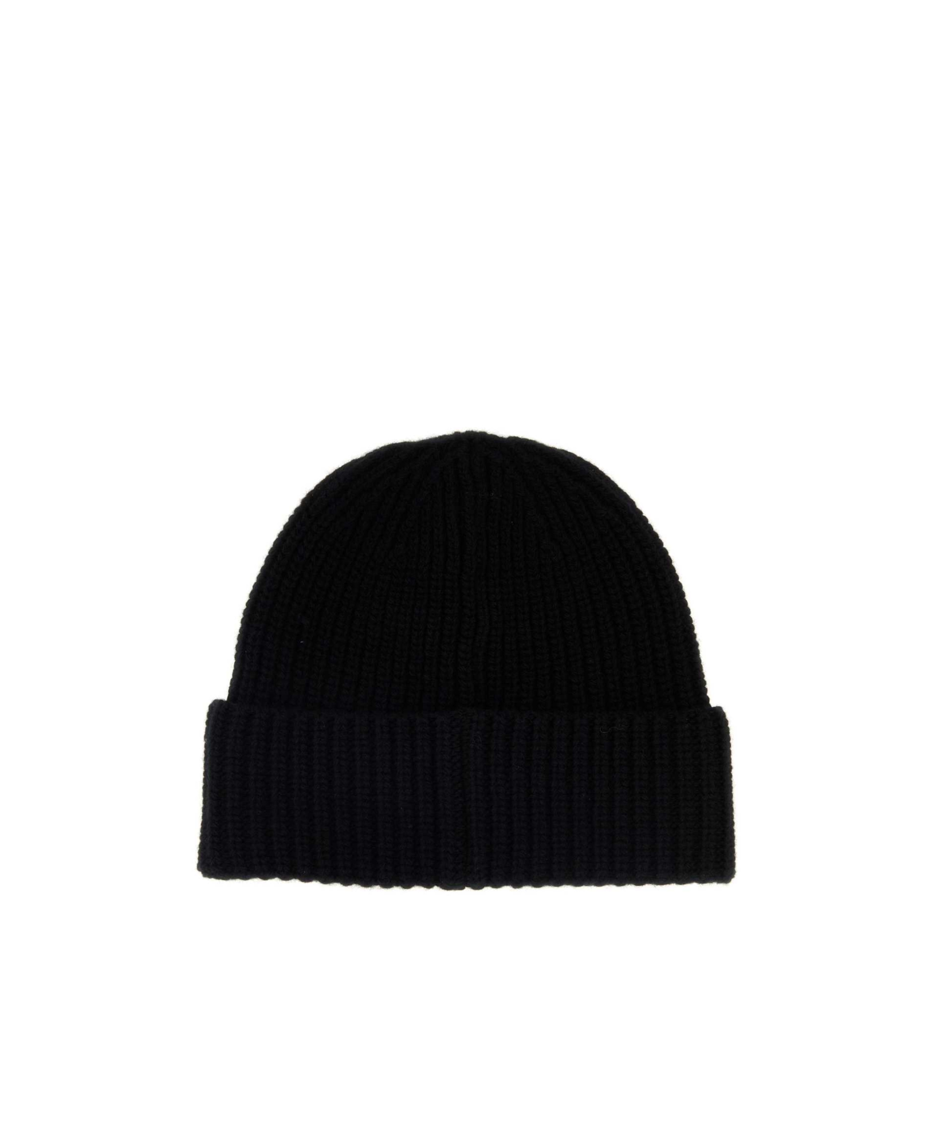 Stone Island Ribbed Knit Beanie With Compass Logo Patch In Black