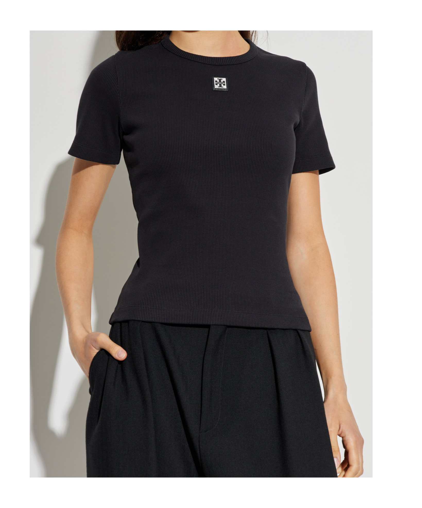 Tory Burch Crew Neck Ribbed Texture Short Sleeves Top