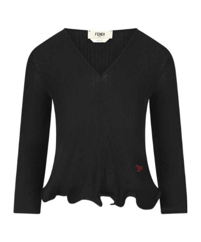 Fendi V-neck Ribbed Top With Ruffles Clothing In Animal Print