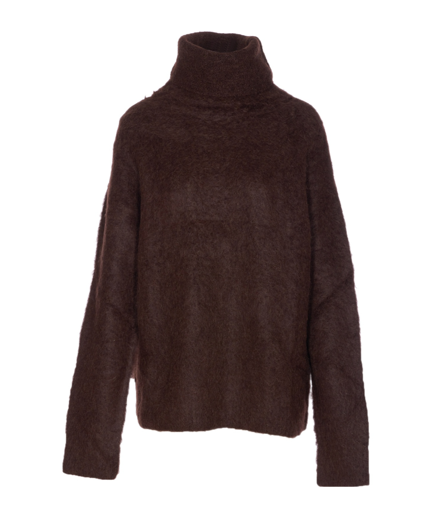 Uma Wang Soft Alpaca High Neck Oversized Knit Sweater In Brown