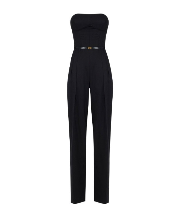 Elisabetta Franchi Strapless Jumpsuit Belted At Waist In Black