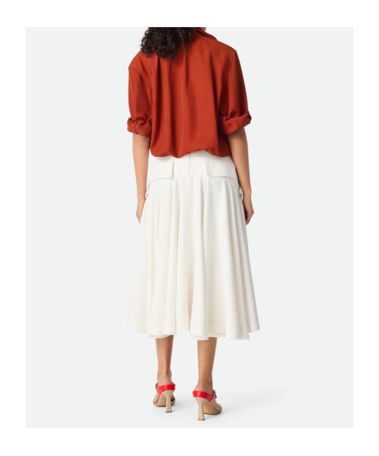 Shop Bottega Veneta Viscose Pleated Skirt In Chalk White