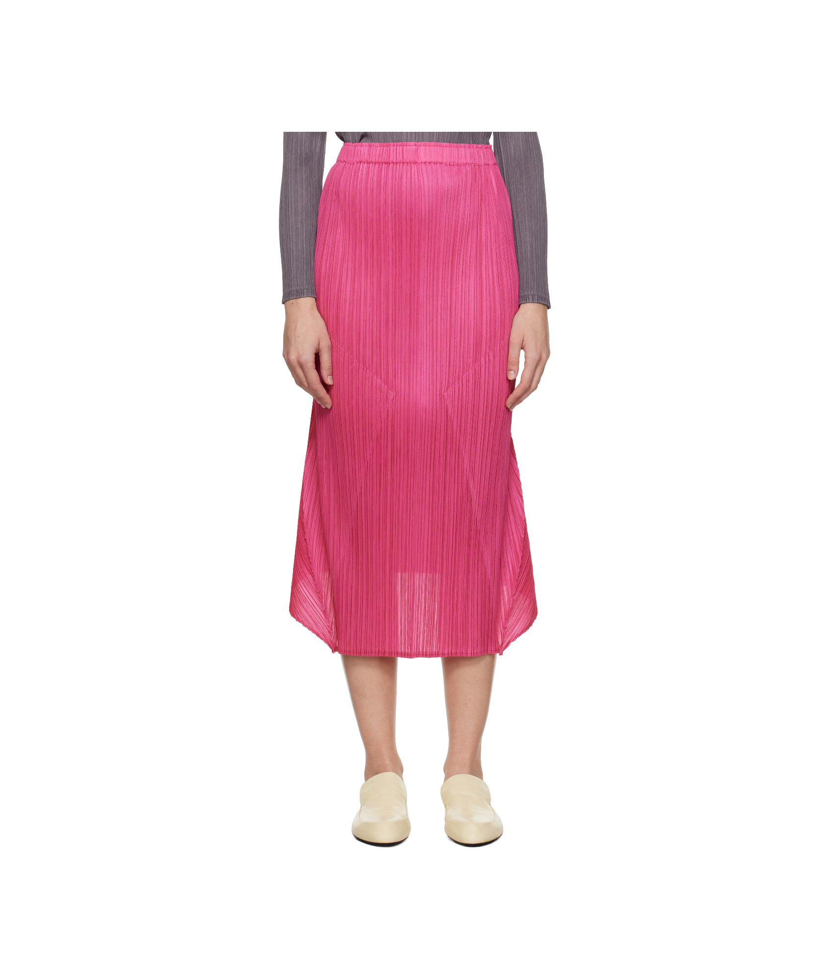 Issey Miyake Pleated Midi Skirt In Pink