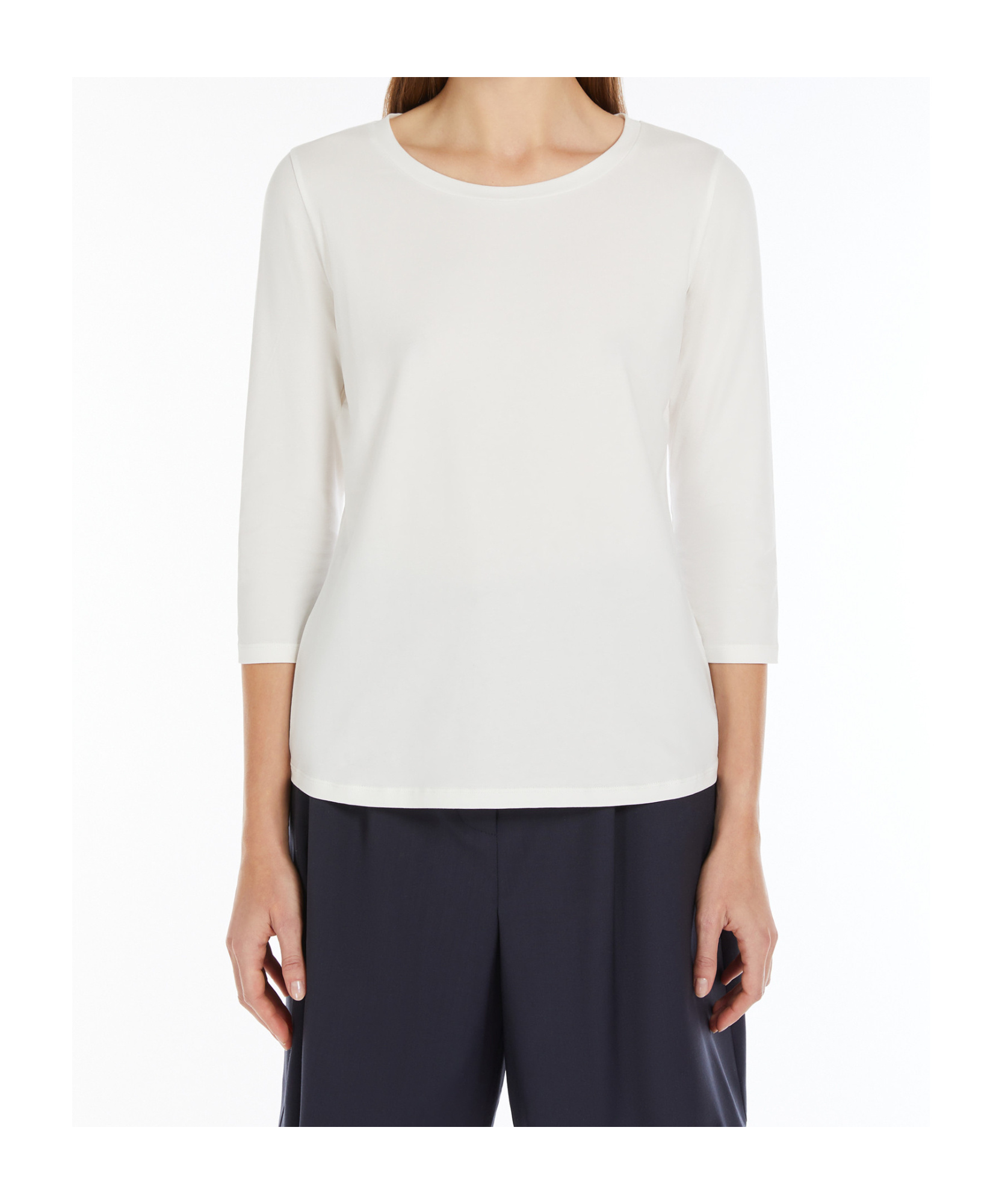 Weekend Max Mara Omens Multia Quarter-sleeve Cotton-jersey T-shirt White In White