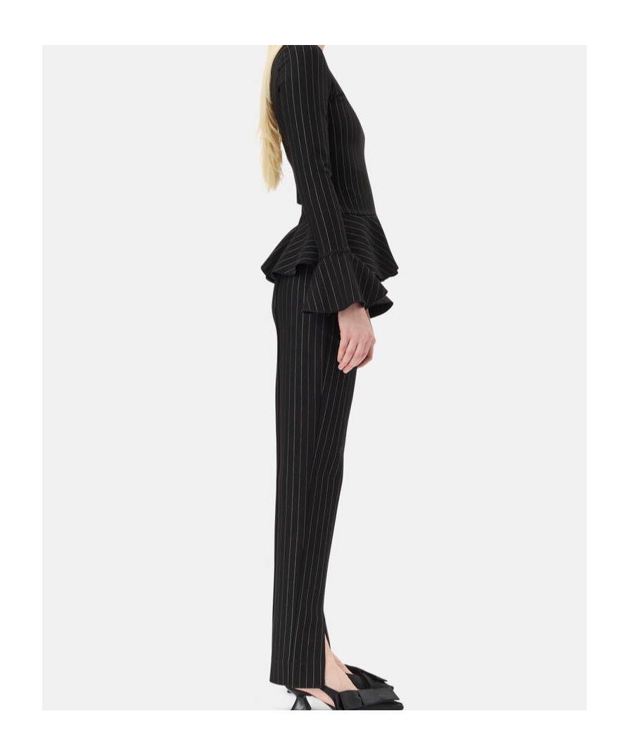 Ganni Striped Mid-rise Trousers In Black
