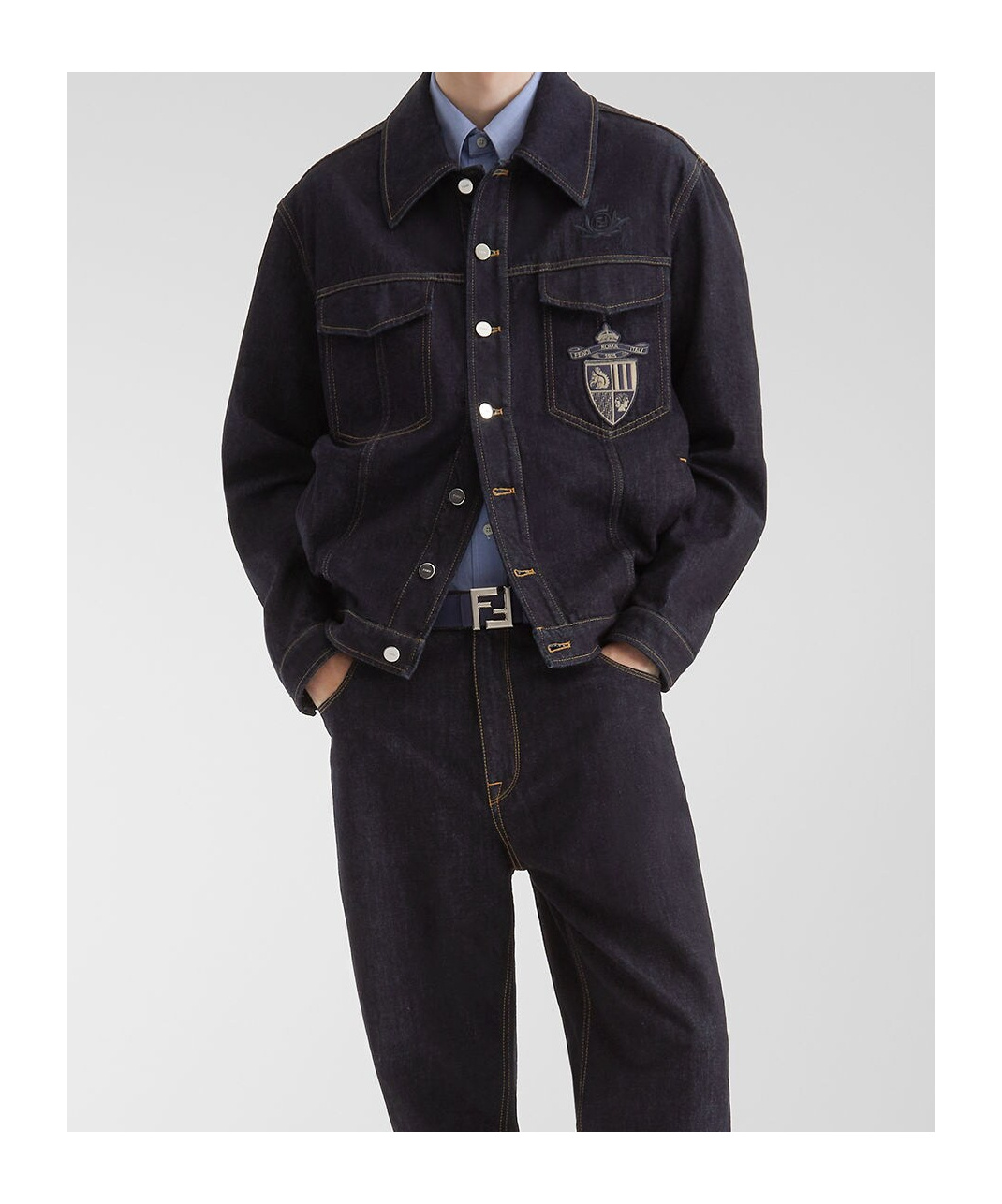 Fendi Crest Jacket With Chest Pockets And Contrast Stitching In Blue