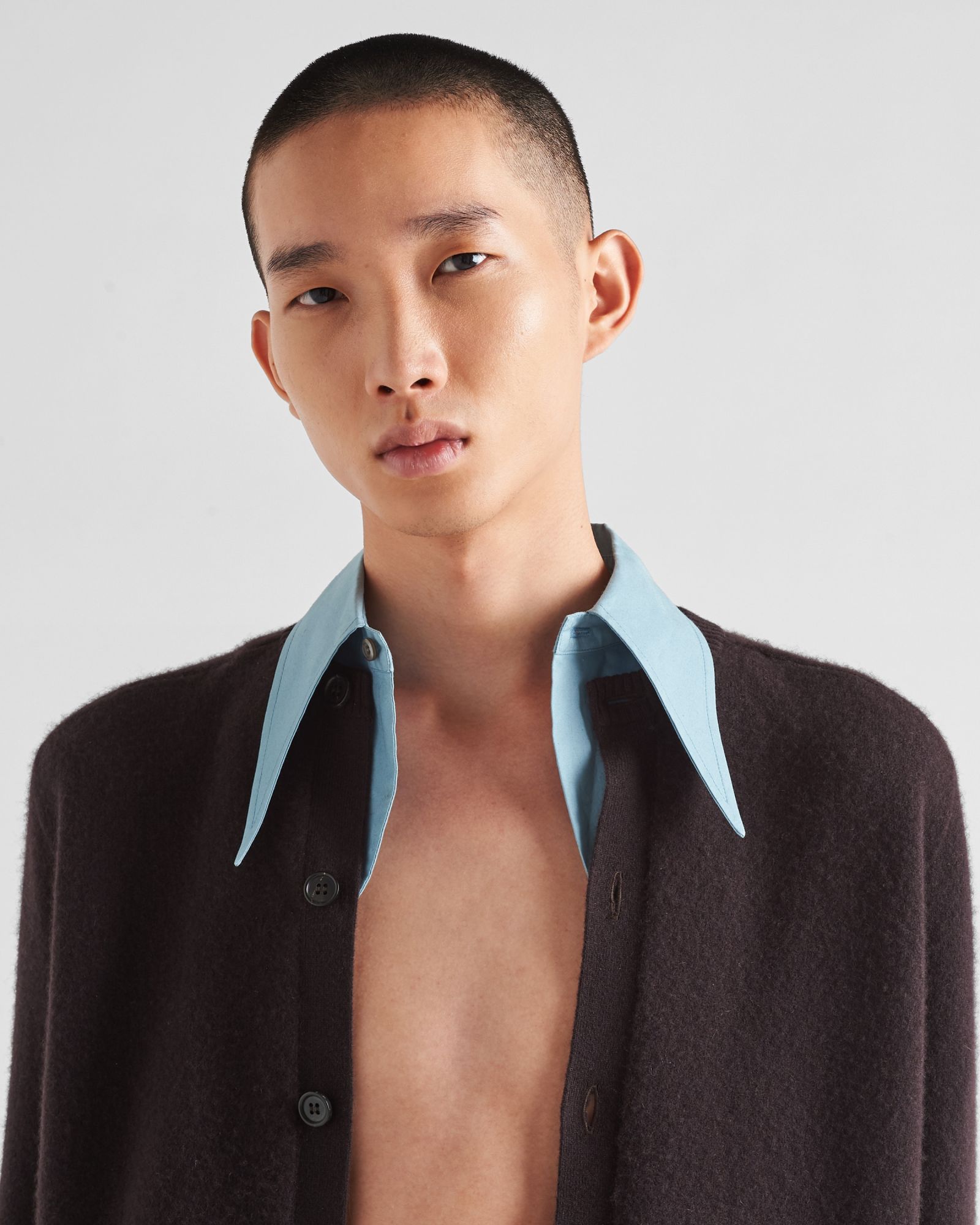 Prada Detachable-collar Cashmere-blend Cardigan In Brown