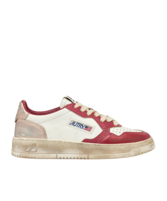 Autry 'super Vintage' Red Sneakers With Logo Patch On The Tongue And Distressed Effect In Nude