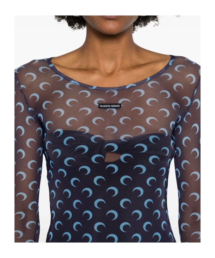 Marine Serre Crescent Moon Printed Maxi Mesh Dress In Black