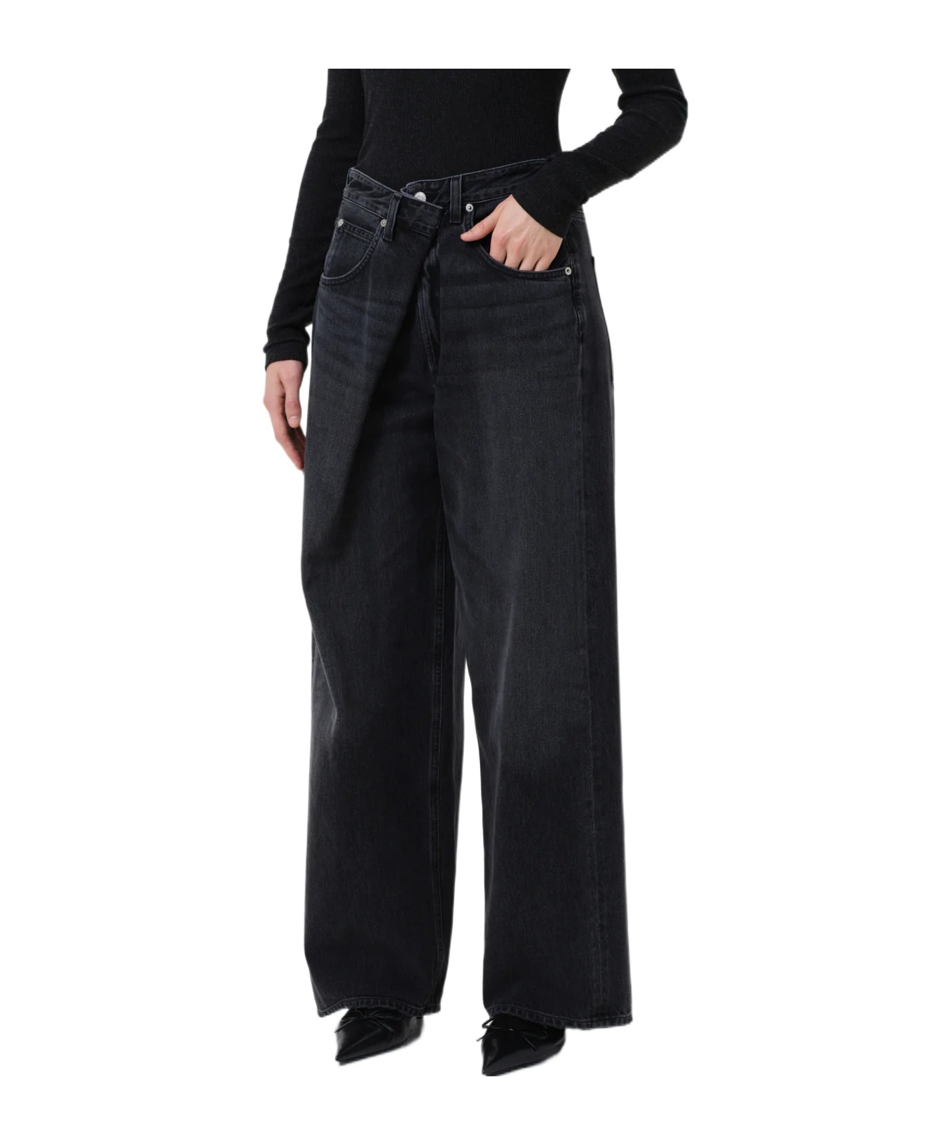 Agolde Pleated Detail Denim Trousers In Black
