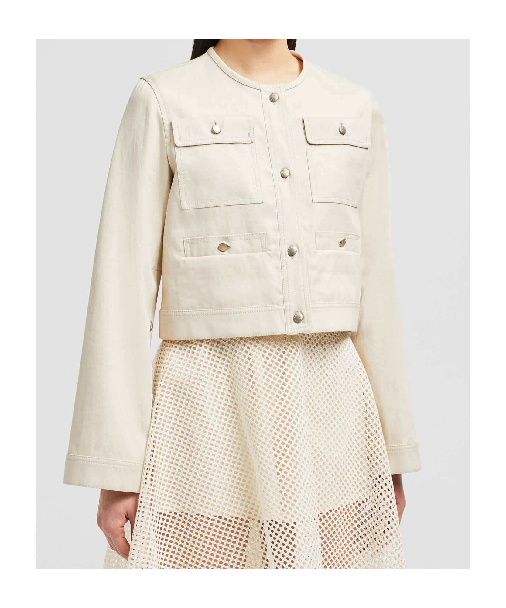 Shop Moncler Chatel Cotton Linen Jacket In White Ivory