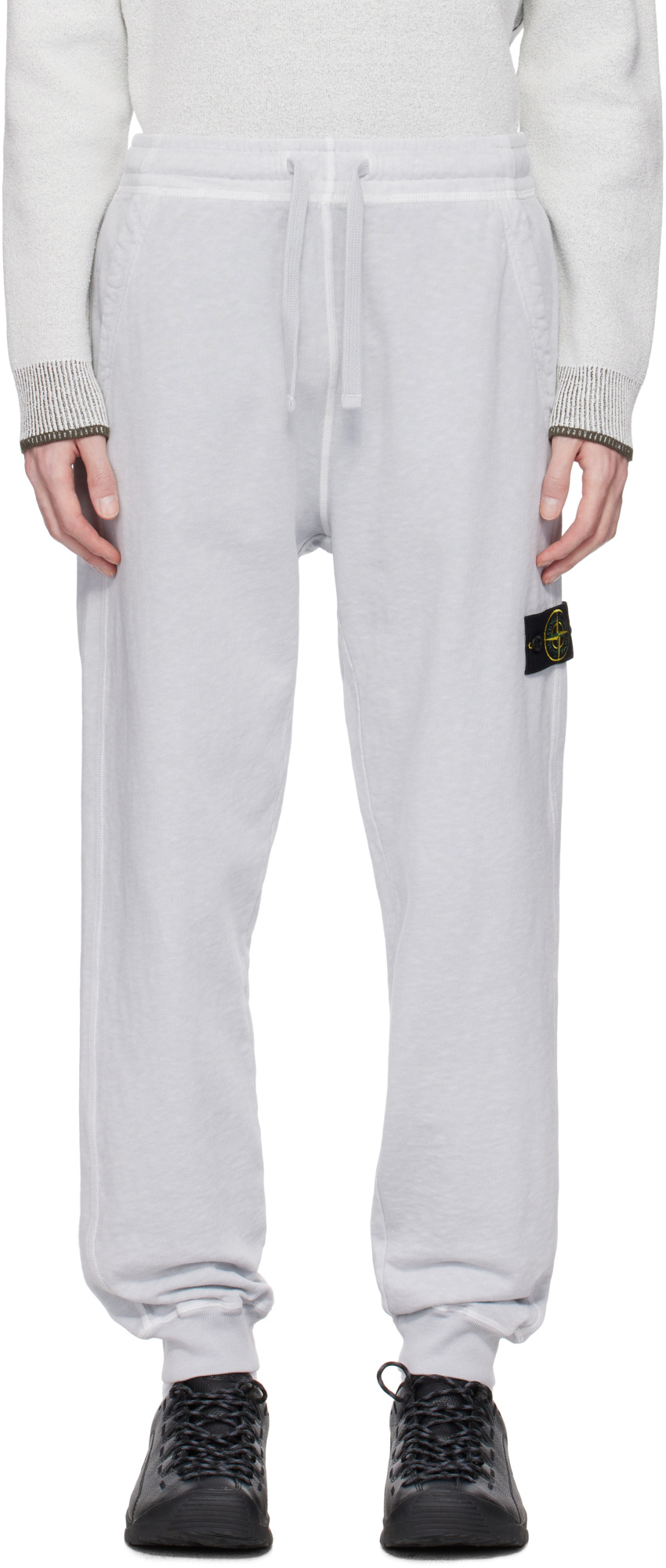 Stone Island Regular Tapered Fit Joggers With Slub Efffect And Pockets In Pearl Grey