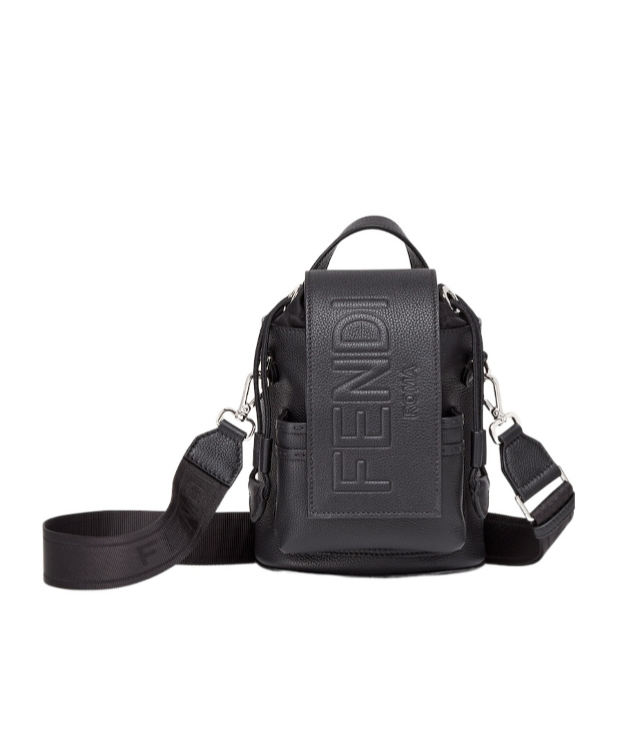 Fendi Roma Leather Strike Mini One-shoulder Backpack In Black Leather In Black