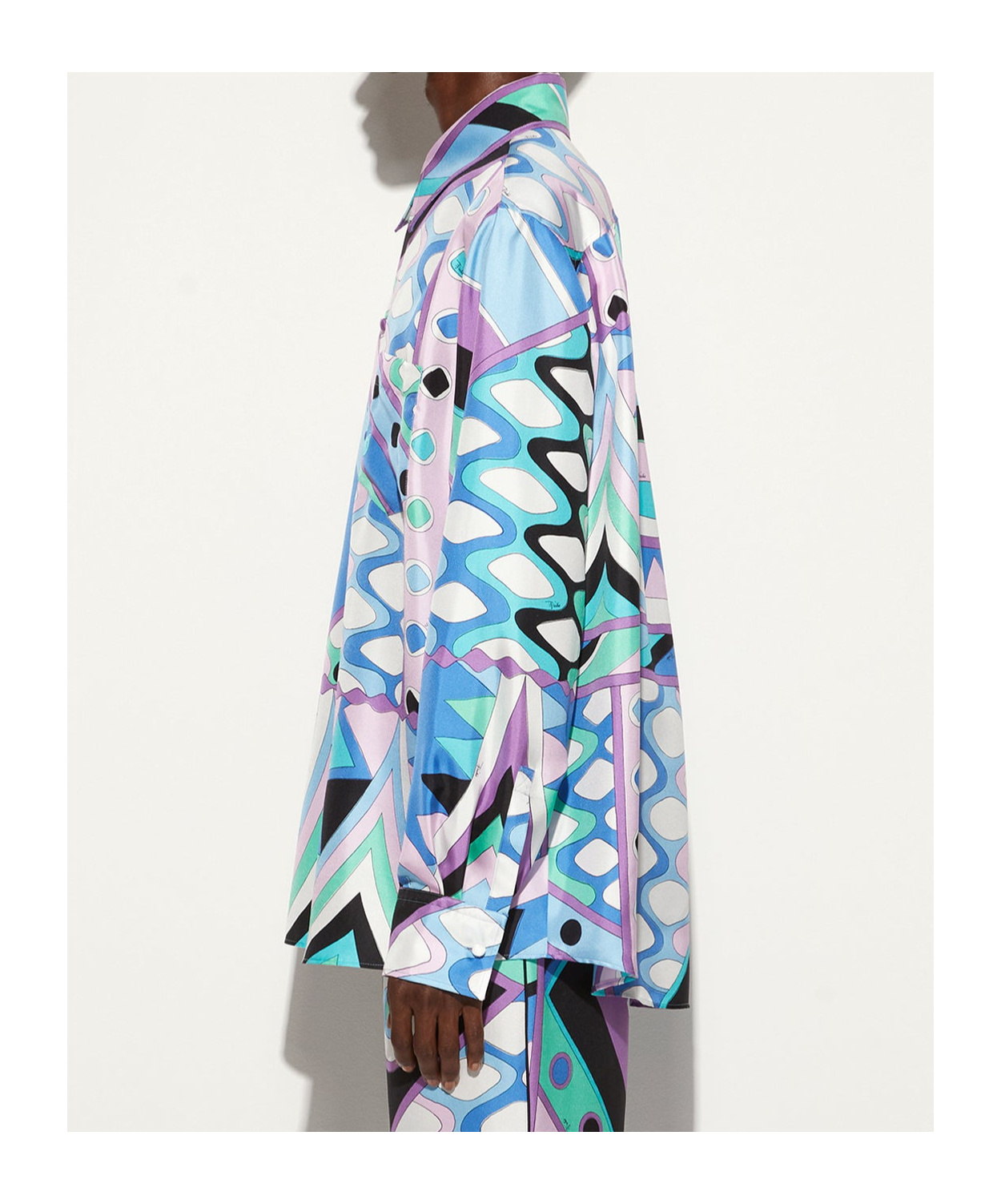 Emilio Pucci Vivara-print Silk Shirt In Lavender Purple, Water Green, Sky Blue, Cornflower Blue