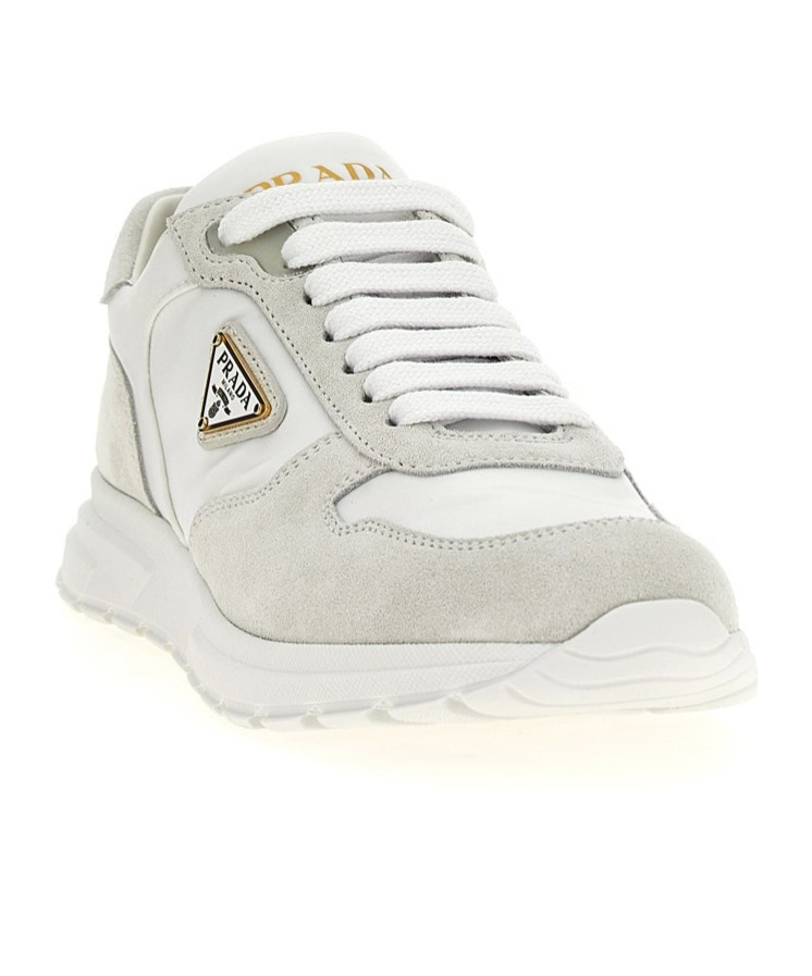Prada Re-nylon And Suede Leather Sneakers In White