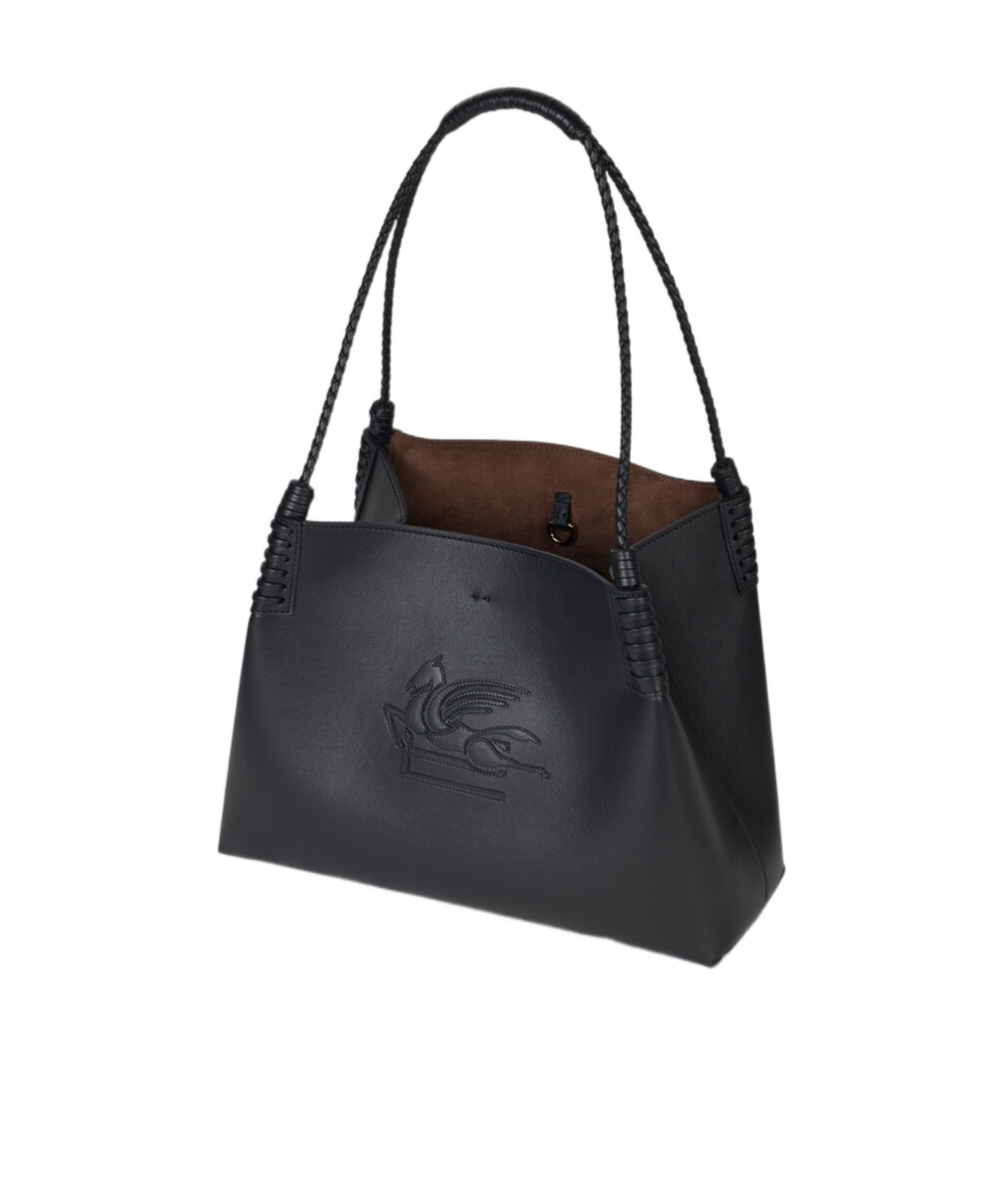 Etro 'libra' Black Shopper With Tone On Tone Pegaso Motif In Black