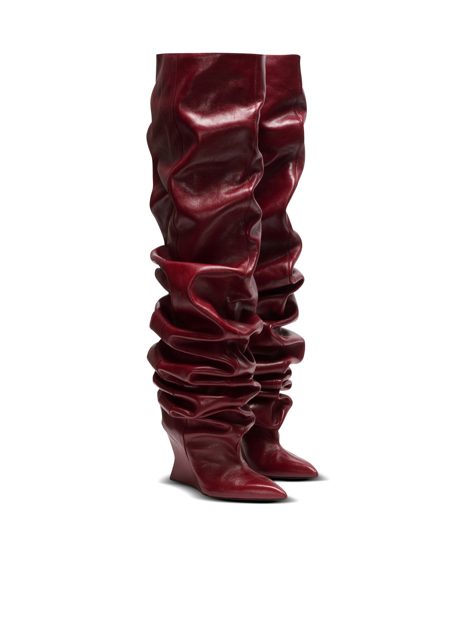 Balmain Wedge Thigh-high Boots In Burgundy