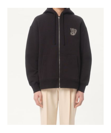 Valentino Garavani Brushed Cotton Hoodie With Vg Patch In Black