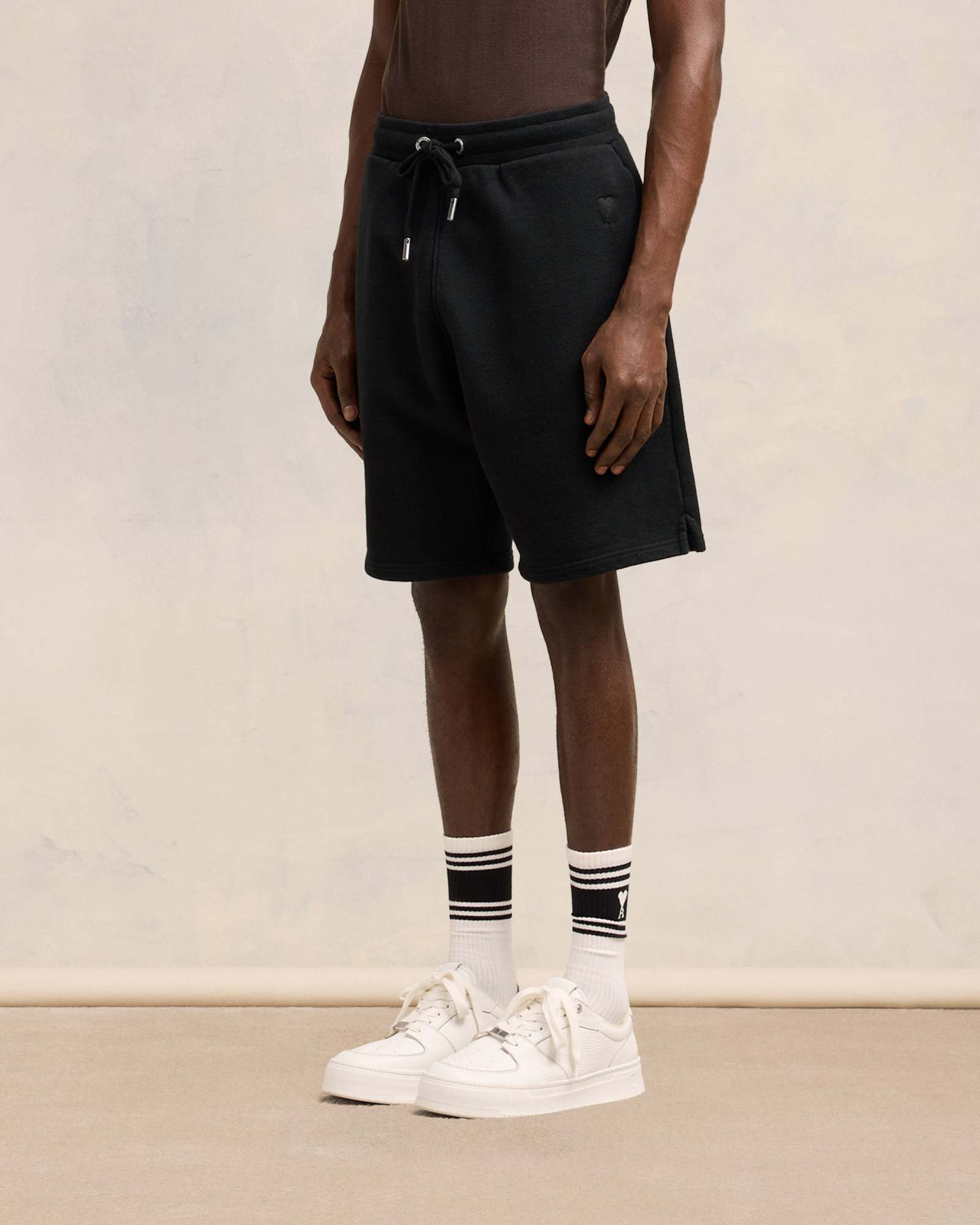 Shop Ami Alexandre Mattiussi Ami Ami De Coeur Logo Embroidered Drawstring Shorts In Black