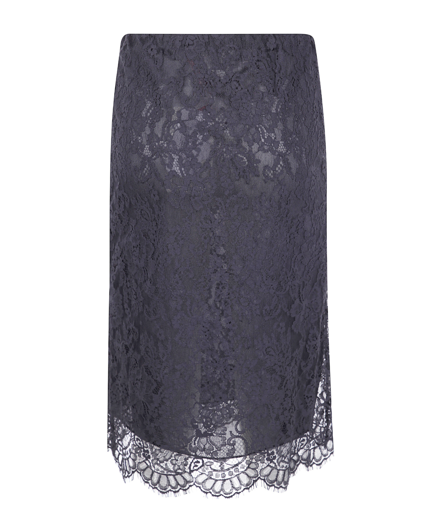 Semicouture Sheer Lace Overlay Skirt With Scalloped Hem In Blue