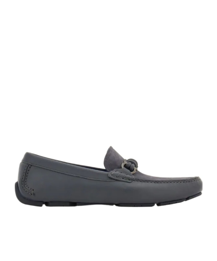 Ferragamo Man Loafers Grey Size 8.5 Calfskin In Blue