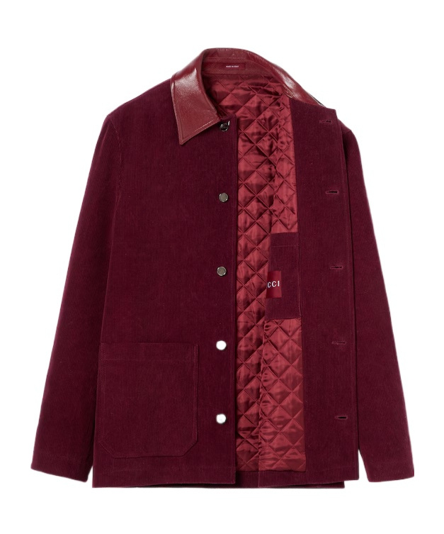 Gucci Velvet Corduroy Jacket With Double G In Burgundy