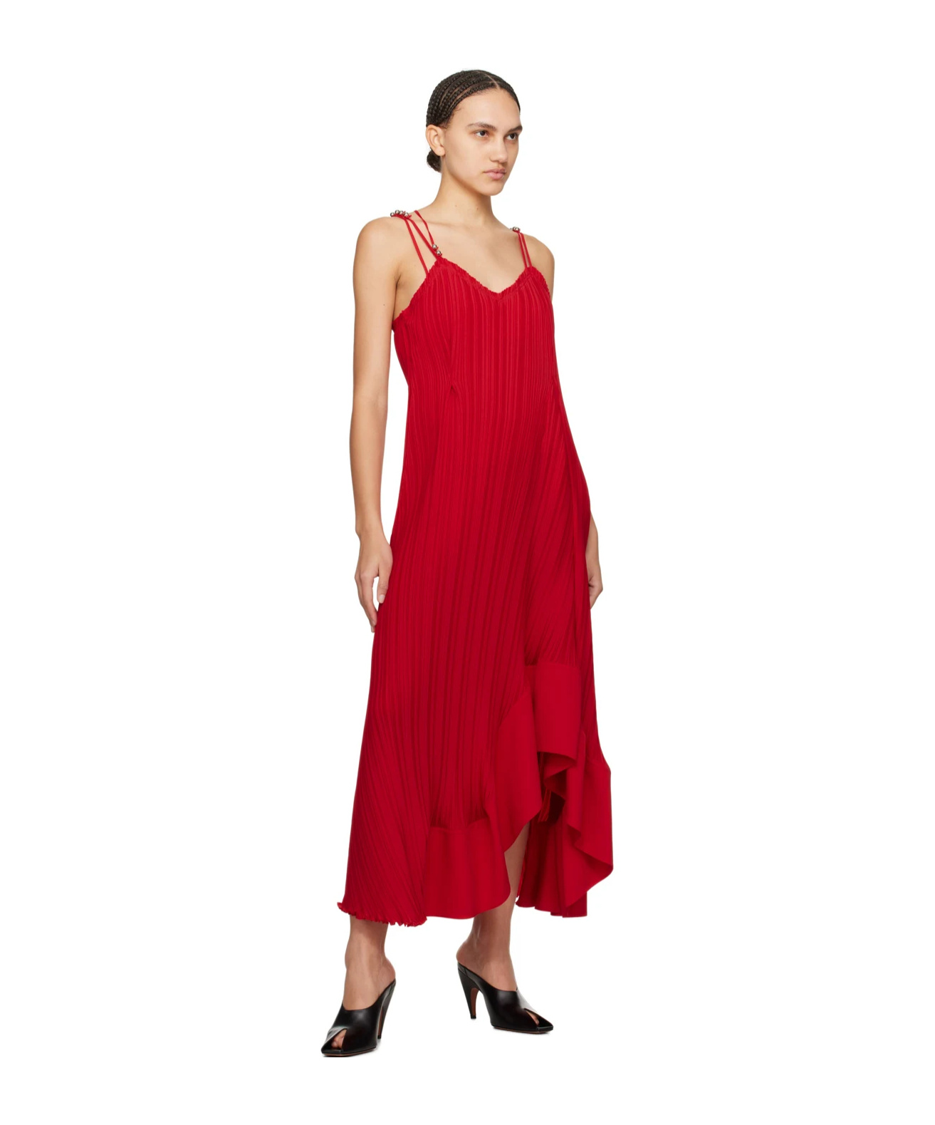 Lanvin Long Pleated Strapped Dress In Red