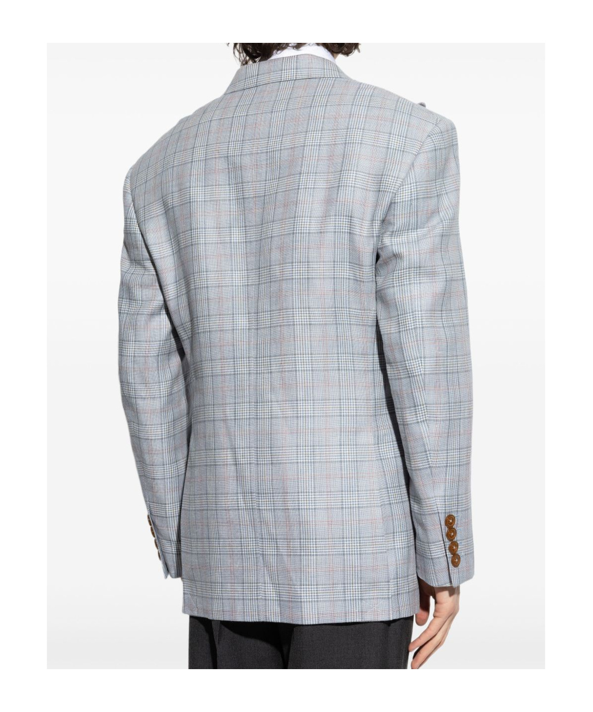Vivienne Westwood Checked Design Grey Jacket With Peaked Lapels In Blue