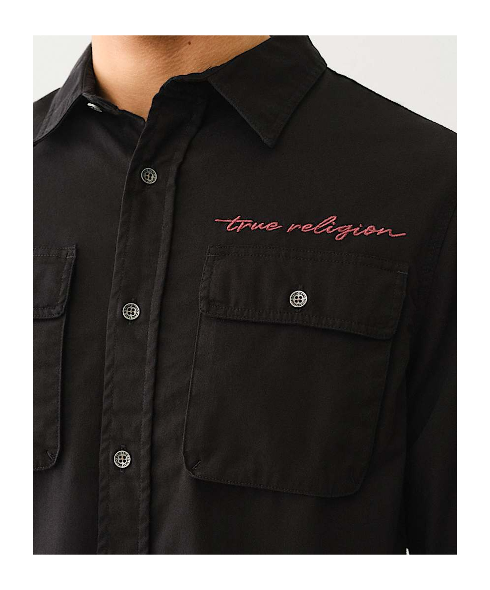 True Religion Long Sleeve Workwear Shirt In Black