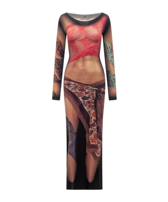 Marine Serre Multicolor Long Dress With All-over Graphic Print In Multicolor