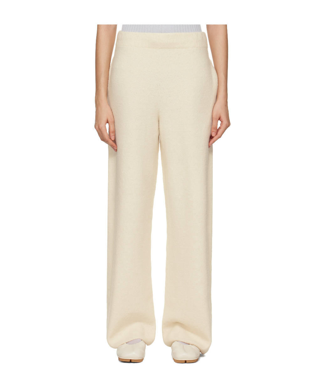 Shop Issey Miyake Off-white Cotton  Alpaca Knit Lounge Pants In Nude