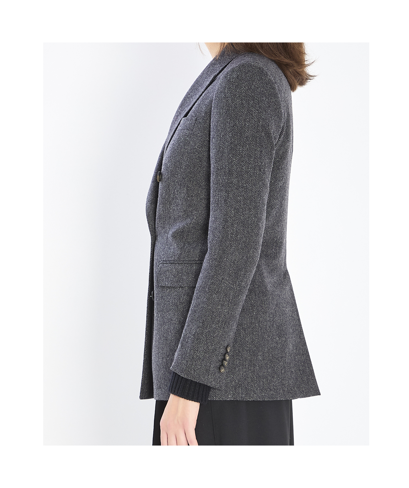 Tagliatore Jasmine Herringbone Double-breasted Peacoat In Gray