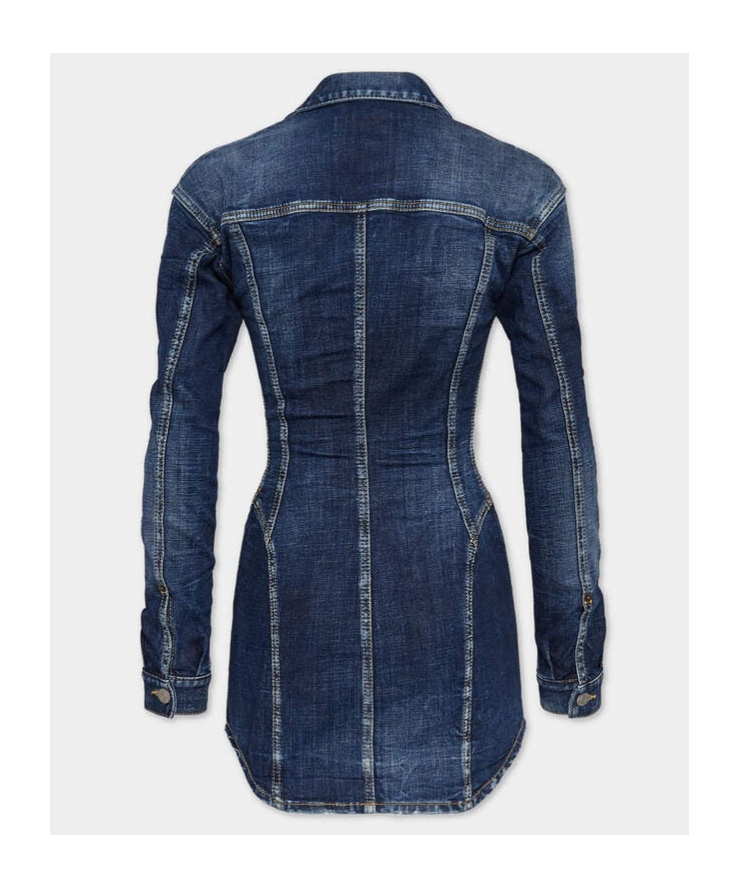 Dsquared2 Bustier Denim Long Sleeved Mini Dress In Blue