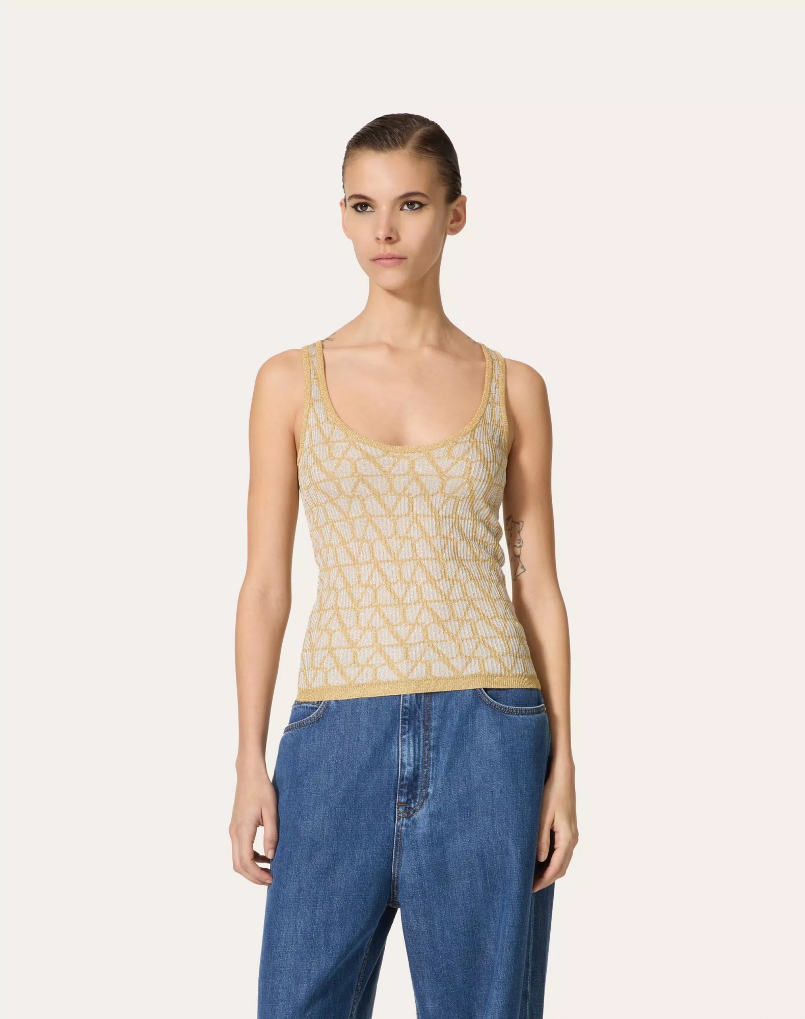 Valentino Iconographic Canvas Sleeveless Top In Nude