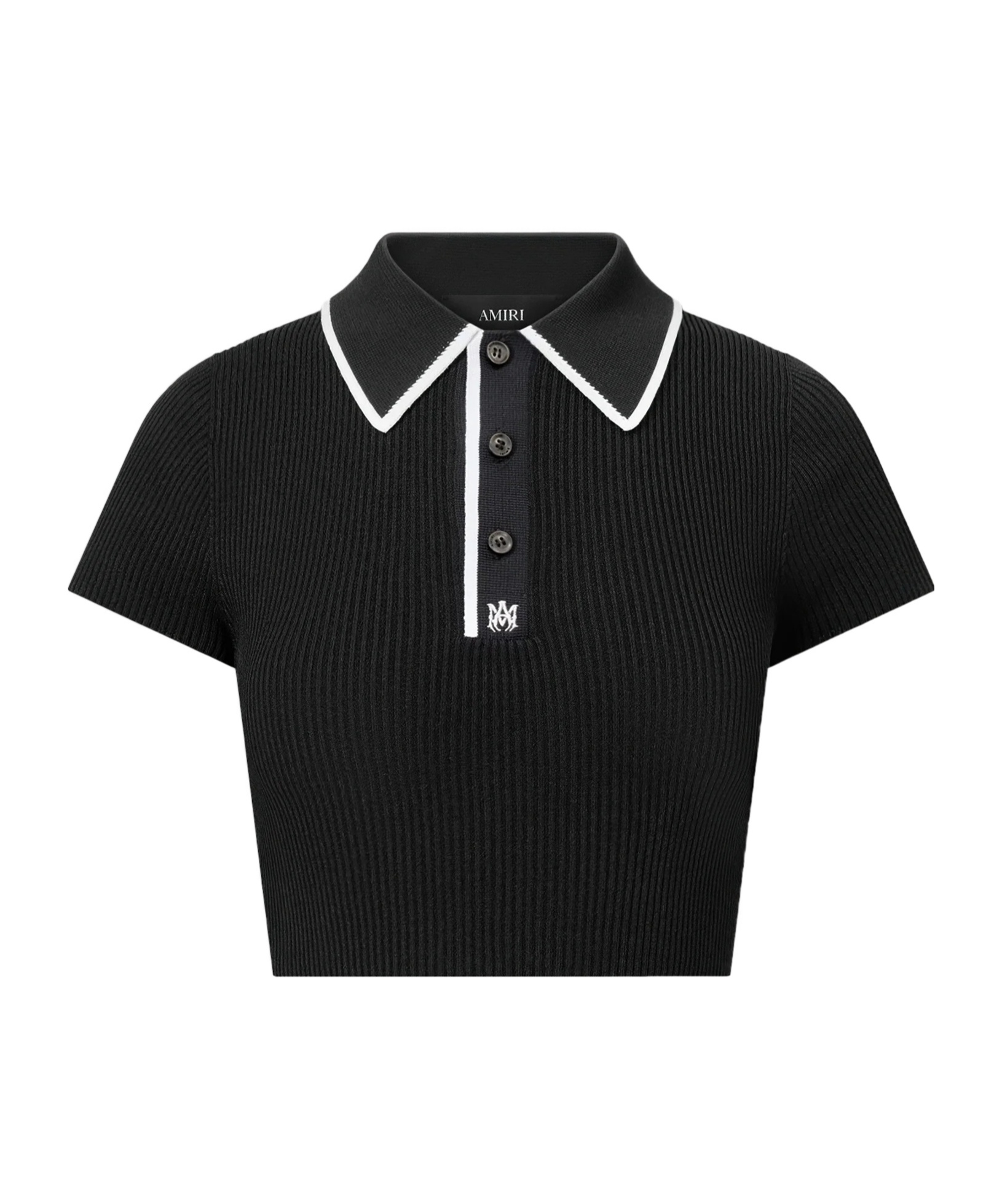 Amiri Logo Embroidered Cropped Polo In Black