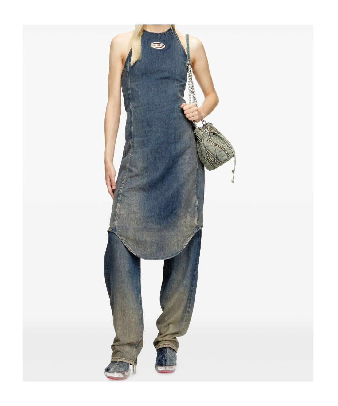 Diesel Washed Out Halter Neck Sleeveless Jumpsuit In Blue