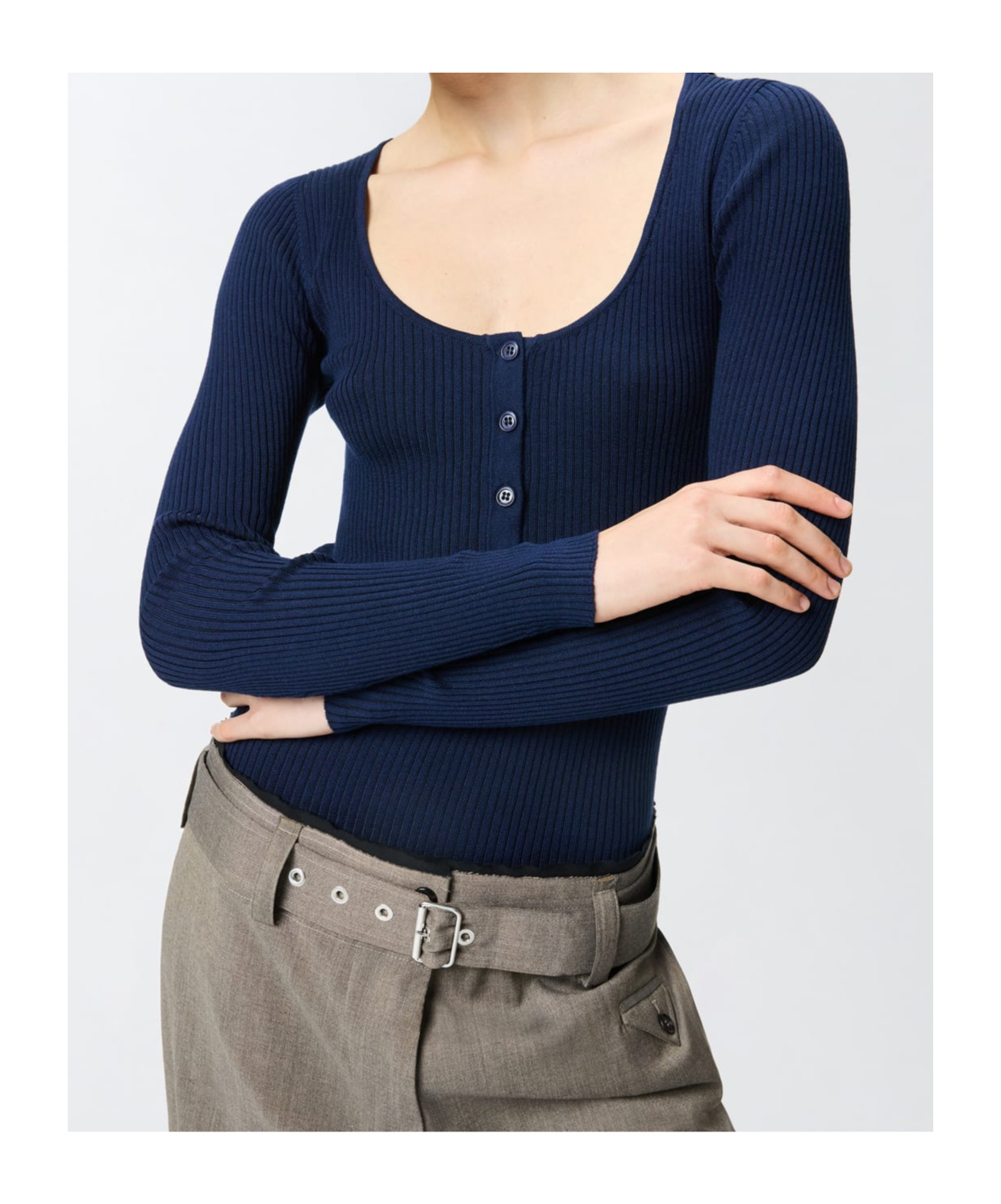 Pinko Love Birds-logo Ribbed Top In Blue