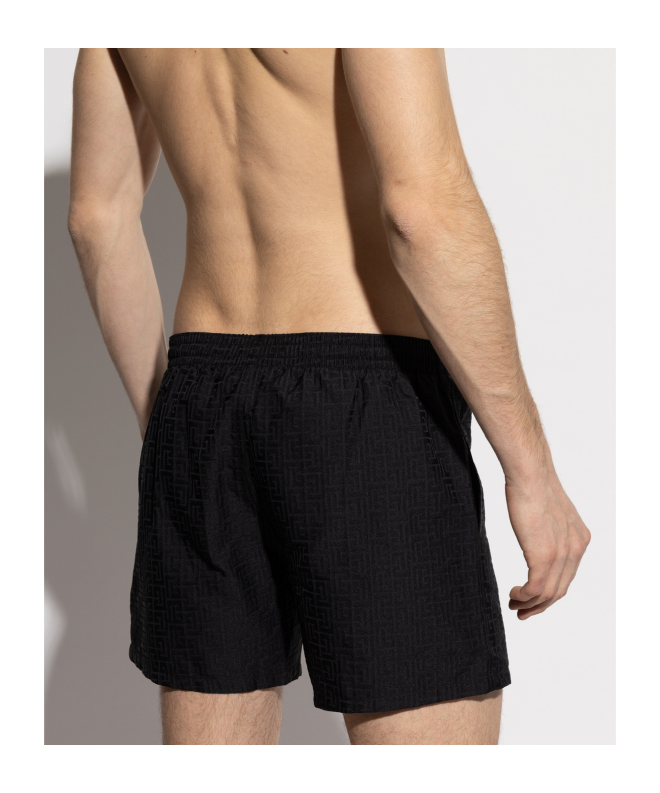 Shop Balmain Labyrinth Printed Swim Shorts In Black