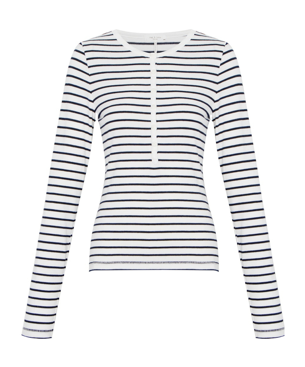 Rag & Bone The Knit Stripe Henley Top In White