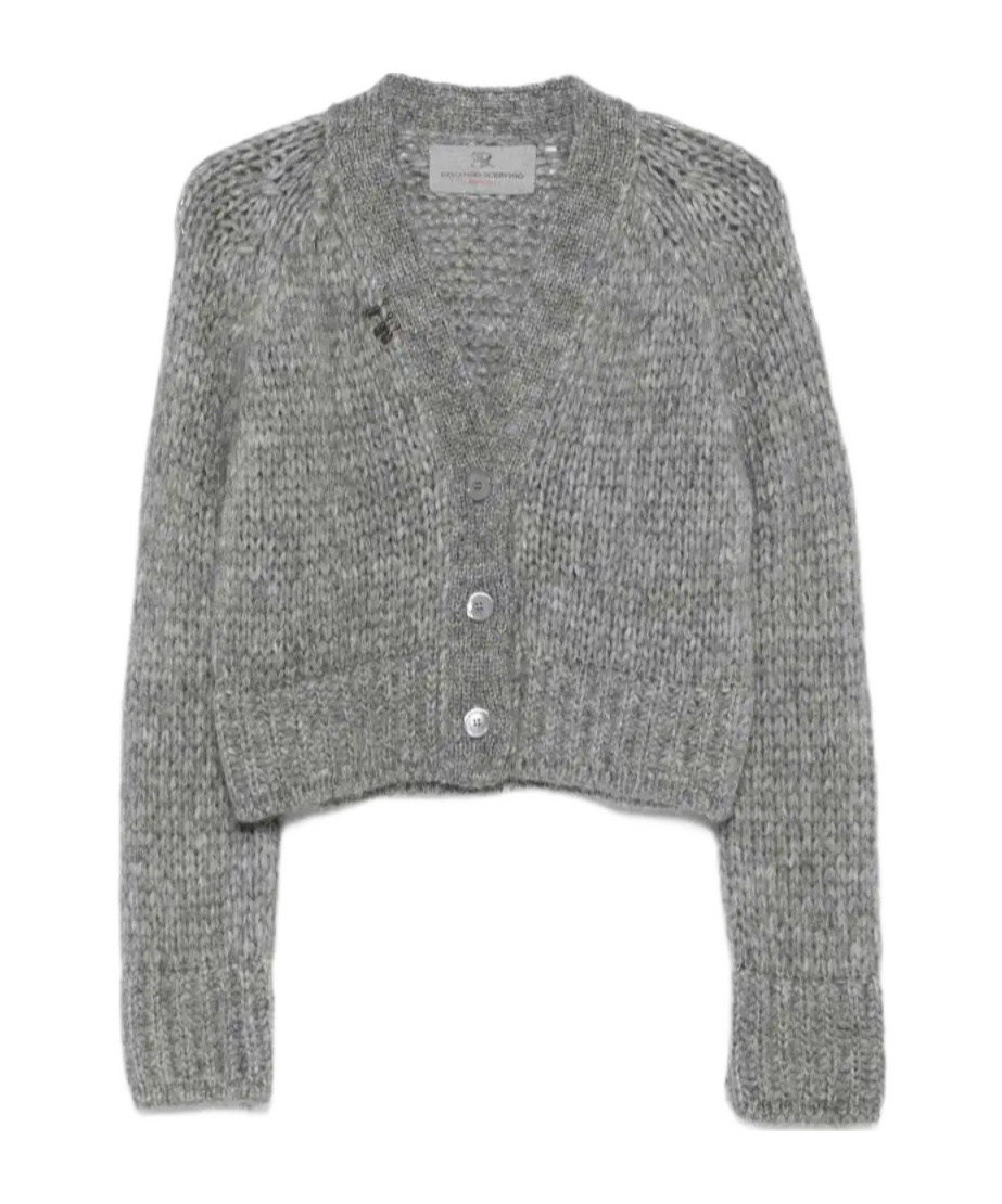 Ermanno Scervino Button-embellished Knit Cardigan In Gray