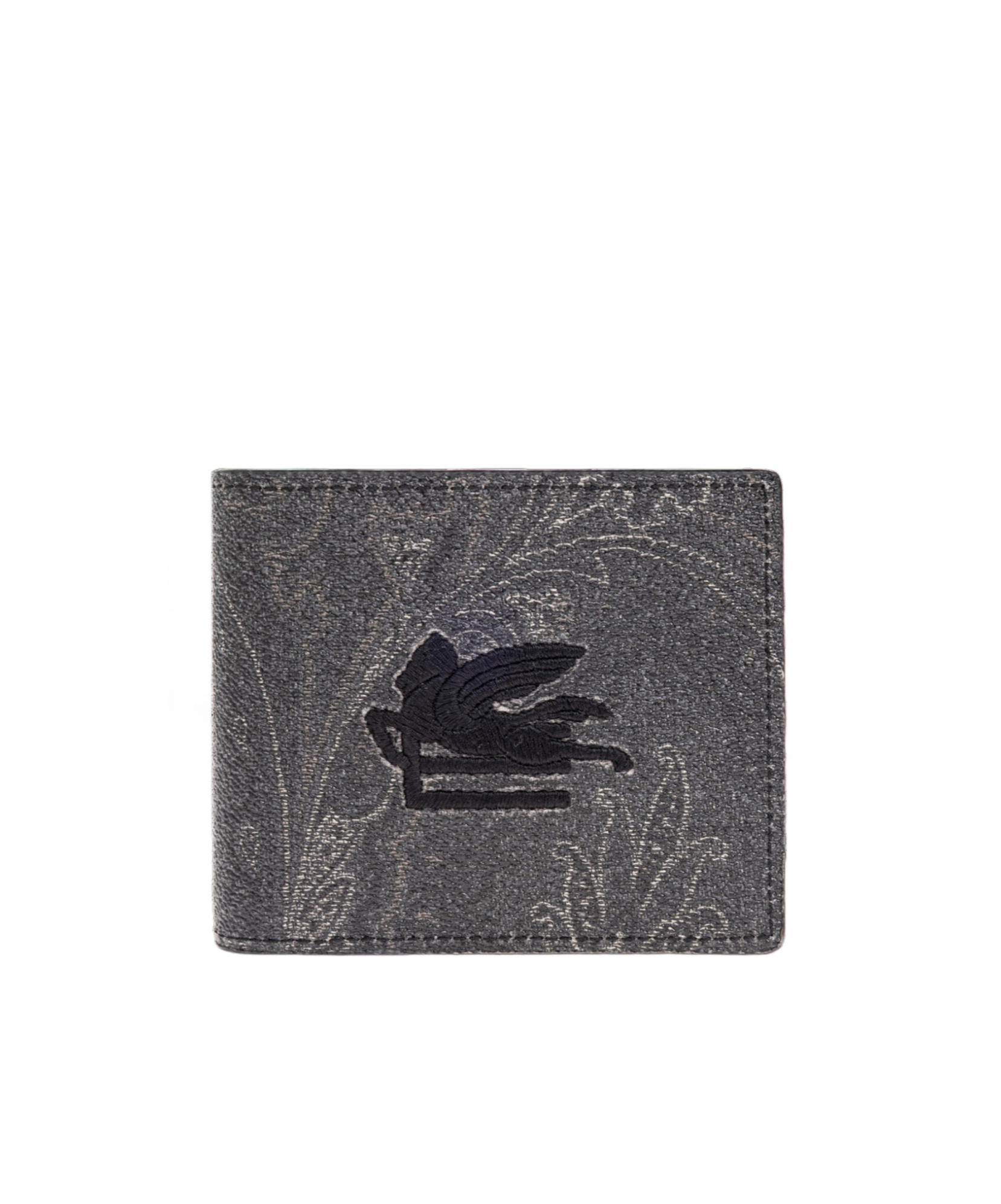 Etro Pegaso Embroidered Wallet In Gray
