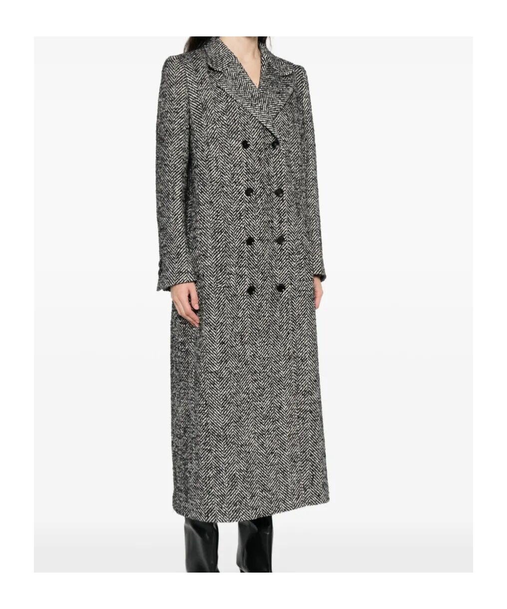 Dolce & Gabbana Herringbone Double-breasted Coat In Gray