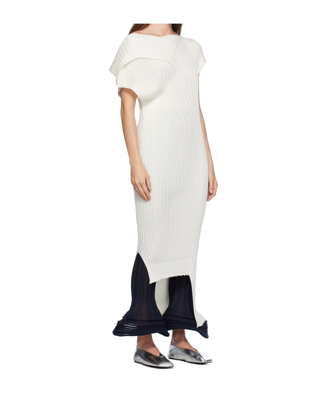 Issey Miyake White Sparkling Merino Rib Midi Dress In White